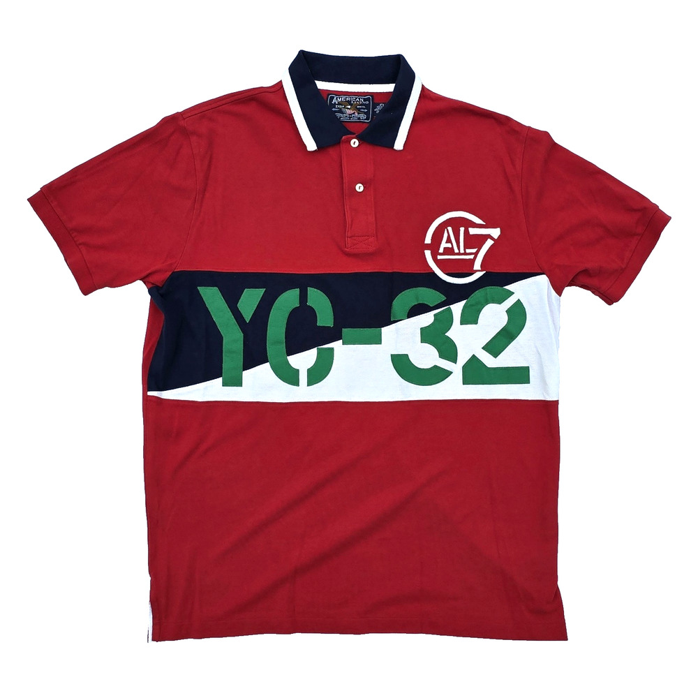 American Living YC-32 Men's Red White Blue Green SS Cotton Polo Shirt Size Large